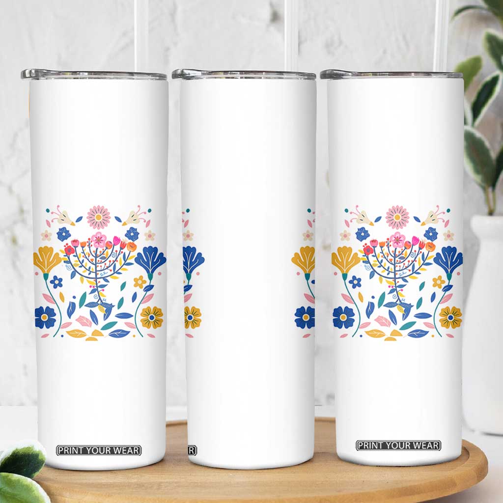 Hanukkah Floral Menorah Skinny Tumbler Jewish Gift For Women TS12 Print Your Wear