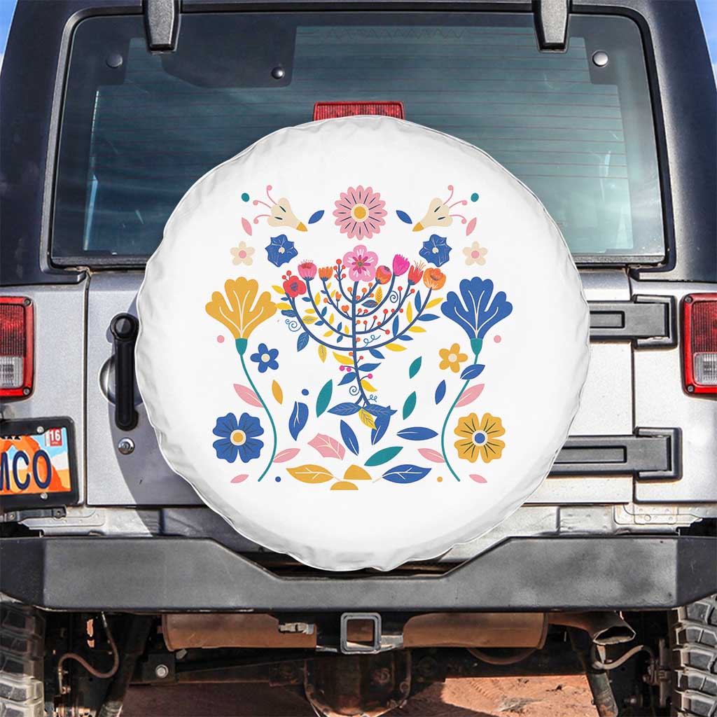 Hanukkah Floral Menorah Spare Tire Cover Jewish Gift For Women TS12 No hole Black Print Your Wear