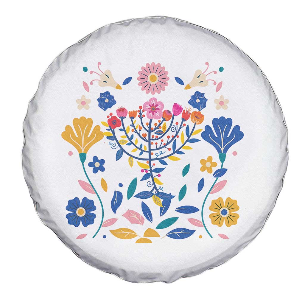 Hanukkah Floral Menorah Spare Tire Cover Jewish Gift For Women TS12 Print Your Wear