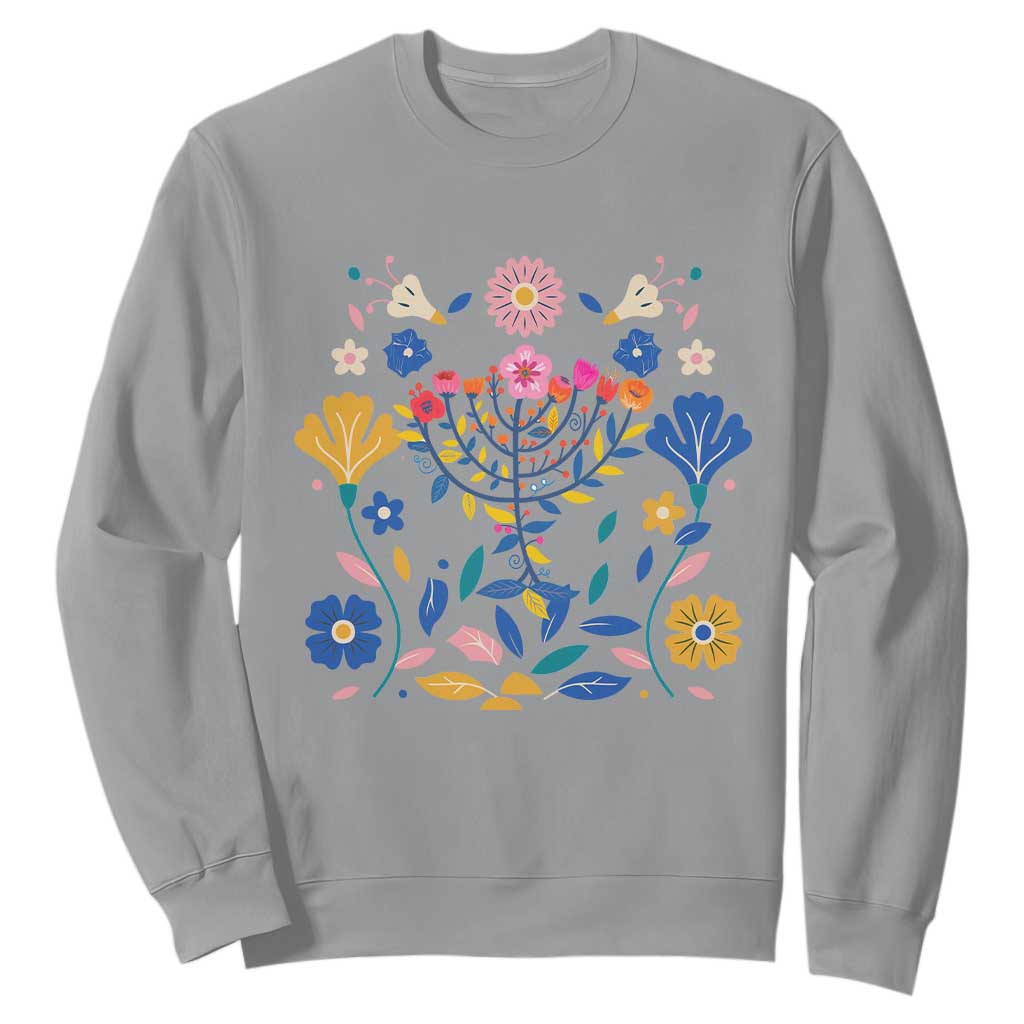 Hanukkah Floral Menorah Sweatshirt Jewish Gift For Women TS12 Sport Gray Print Your Wear