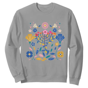 Hanukkah Floral Menorah Sweatshirt Jewish Gift For Women TS12 Sport Gray Print Your Wear