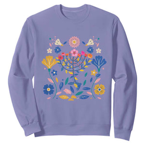 Hanukkah Floral Menorah Sweatshirt Jewish Gift For Women TS12 Violet Print Your Wear