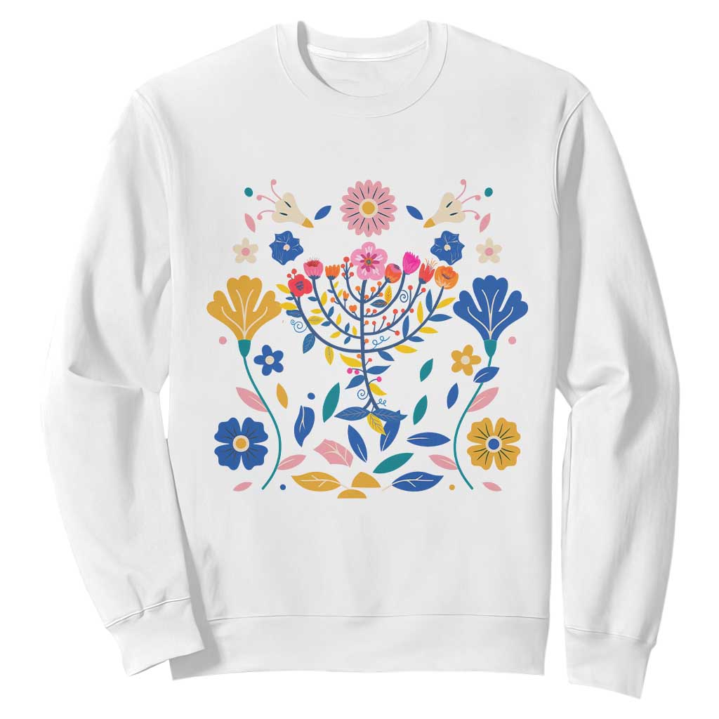 Hanukkah Floral Menorah Sweatshirt Jewish Gift For Women TS12 White Print Your Wear