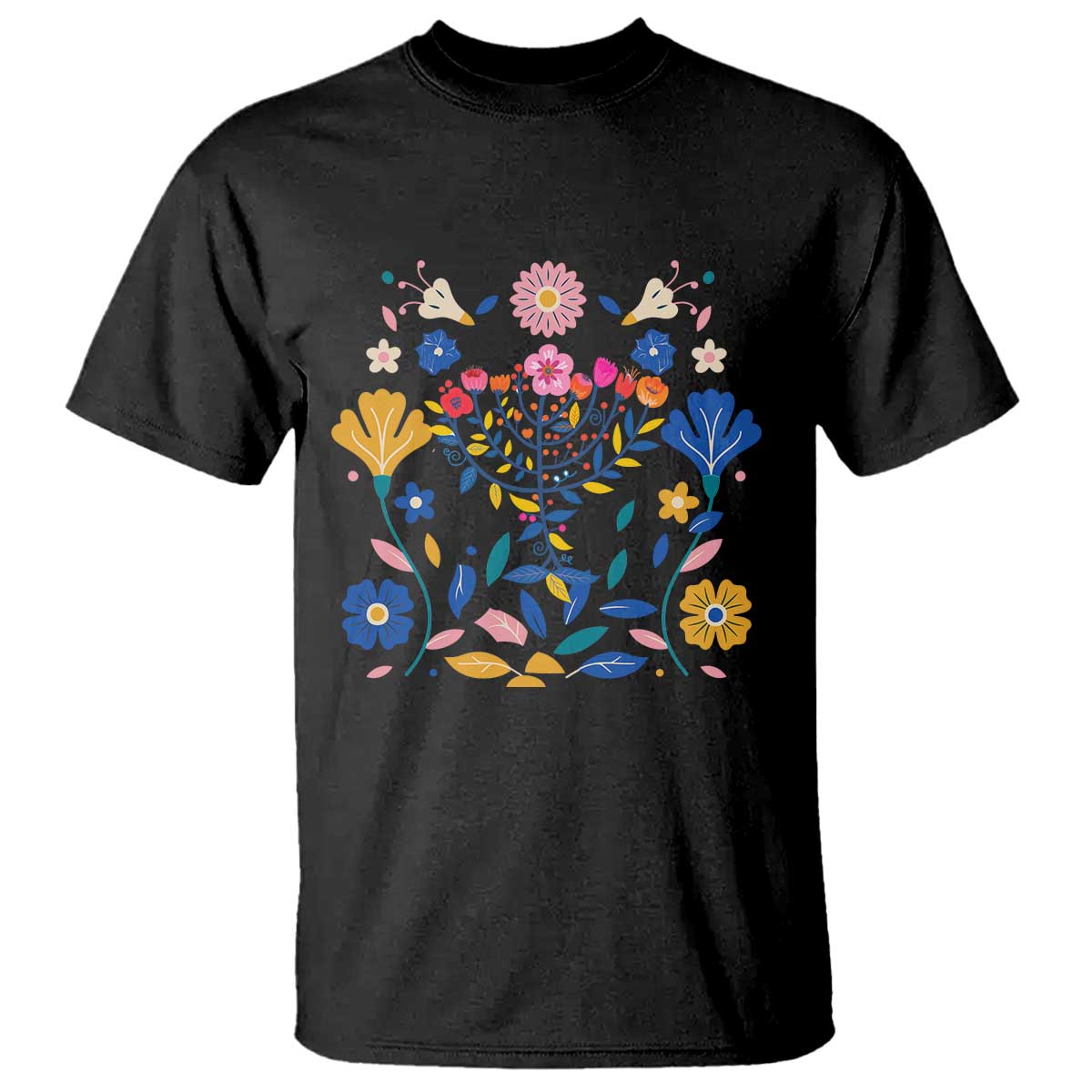 Hanukkah Floral Menorah T Shirt Jewish Gift For Women TS12 Black Print Your Wear