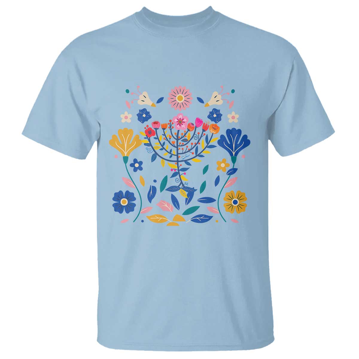 Hanukkah Floral Menorah T Shirt Jewish Gift For Women TS12 Light Blue Print Your Wear