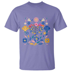 Hanukkah Floral Menorah T Shirt Jewish Gift For Women TS12 Violet Print Your Wear