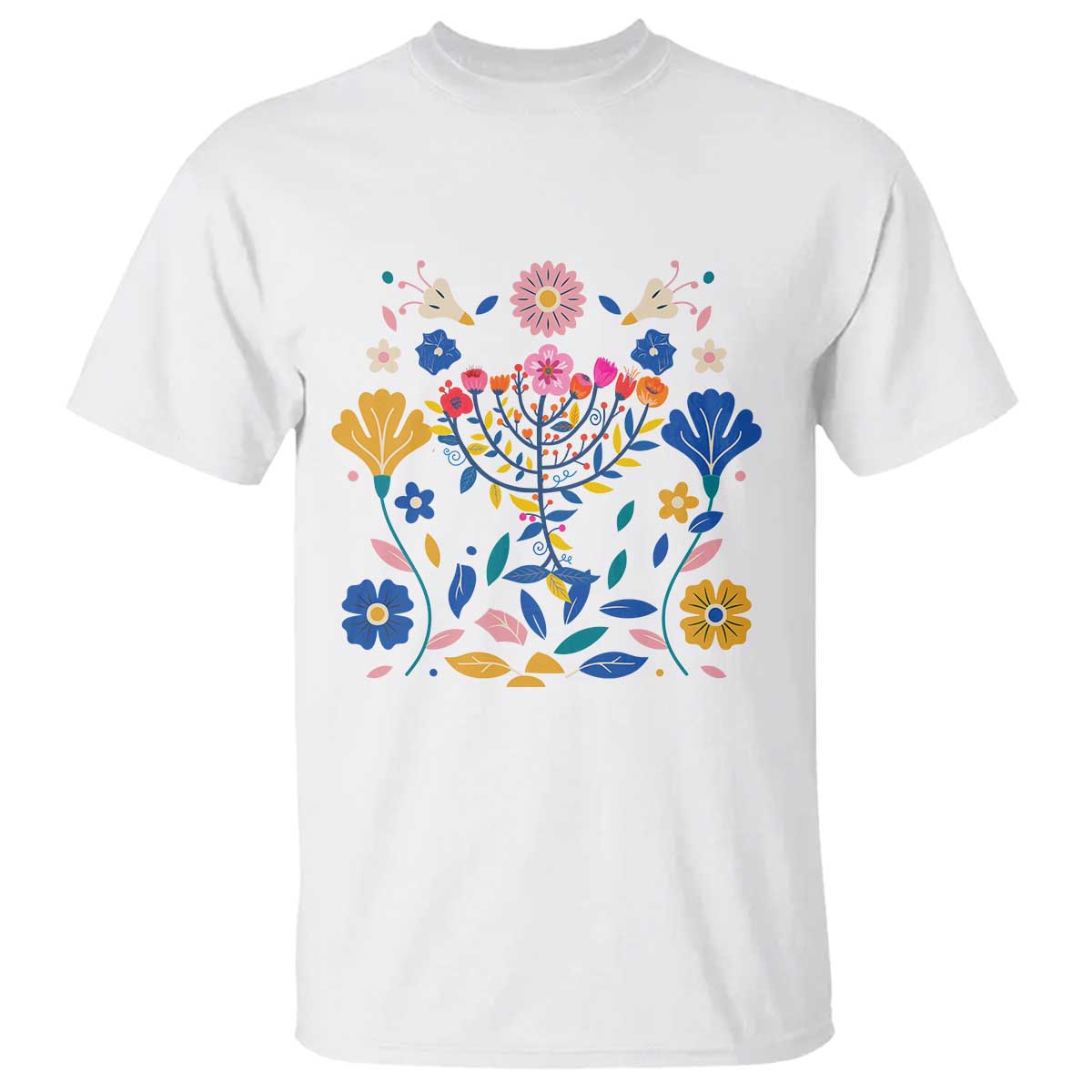 Hanukkah Floral Menorah T Shirt Jewish Gift For Women TS12 White Print Your Wear