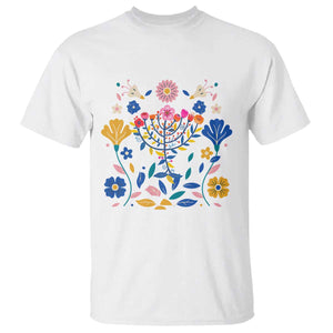 Hanukkah Floral Menorah T Shirt Jewish Gift For Women TS12 White Print Your Wear