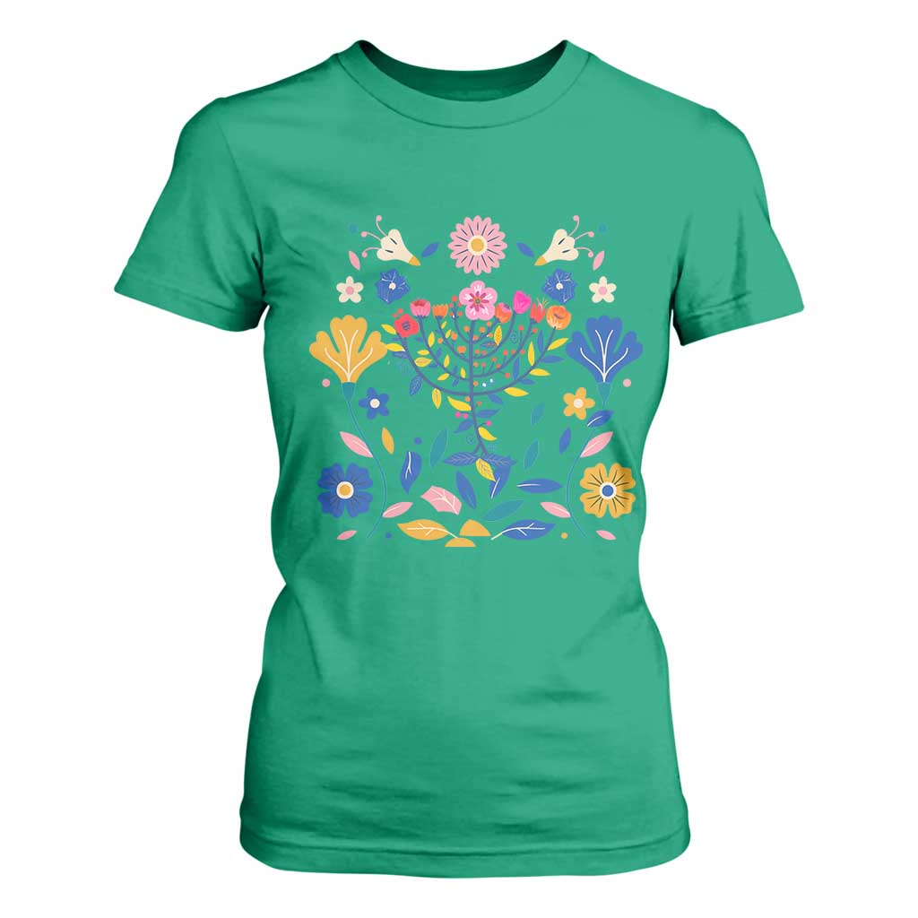Hanukkah Floral Menorah T Shirt For Women Jewish Gift For Women TS12 Irish Green Print Your Wear