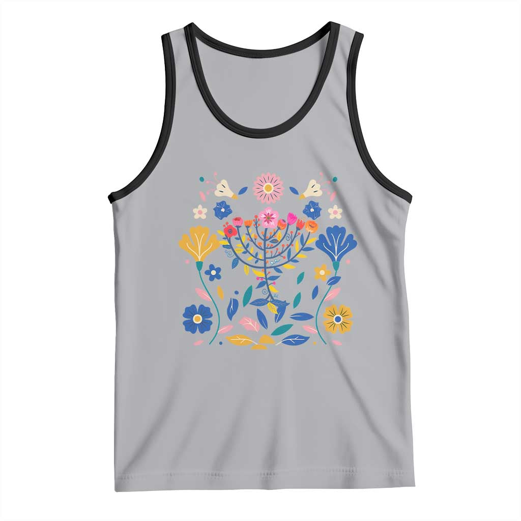 Hanukkah Floral Menorah Tank Top Jewish Gift For Women TS12 Athletic Heather Black Print Your Wear