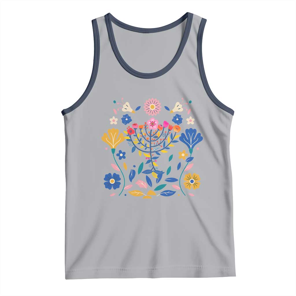 Hanukkah Floral Menorah Tank Top Jewish Gift For Women TS12 Athletic Heather Navy Print Your Wear