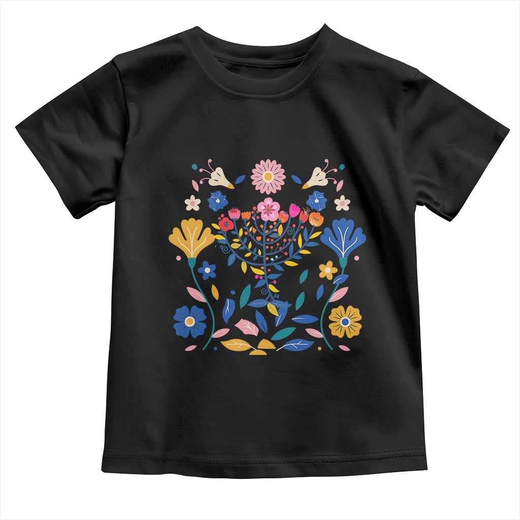 Hanukkah Floral Menorah Toddler T Shirt Jewish Gift For Women TS12 Black Print Your Wear