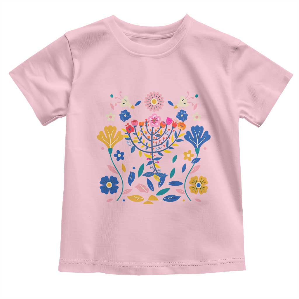Hanukkah Floral Menorah Toddler T Shirt Jewish Gift For Women TS12 Light Pink Print Your Wear