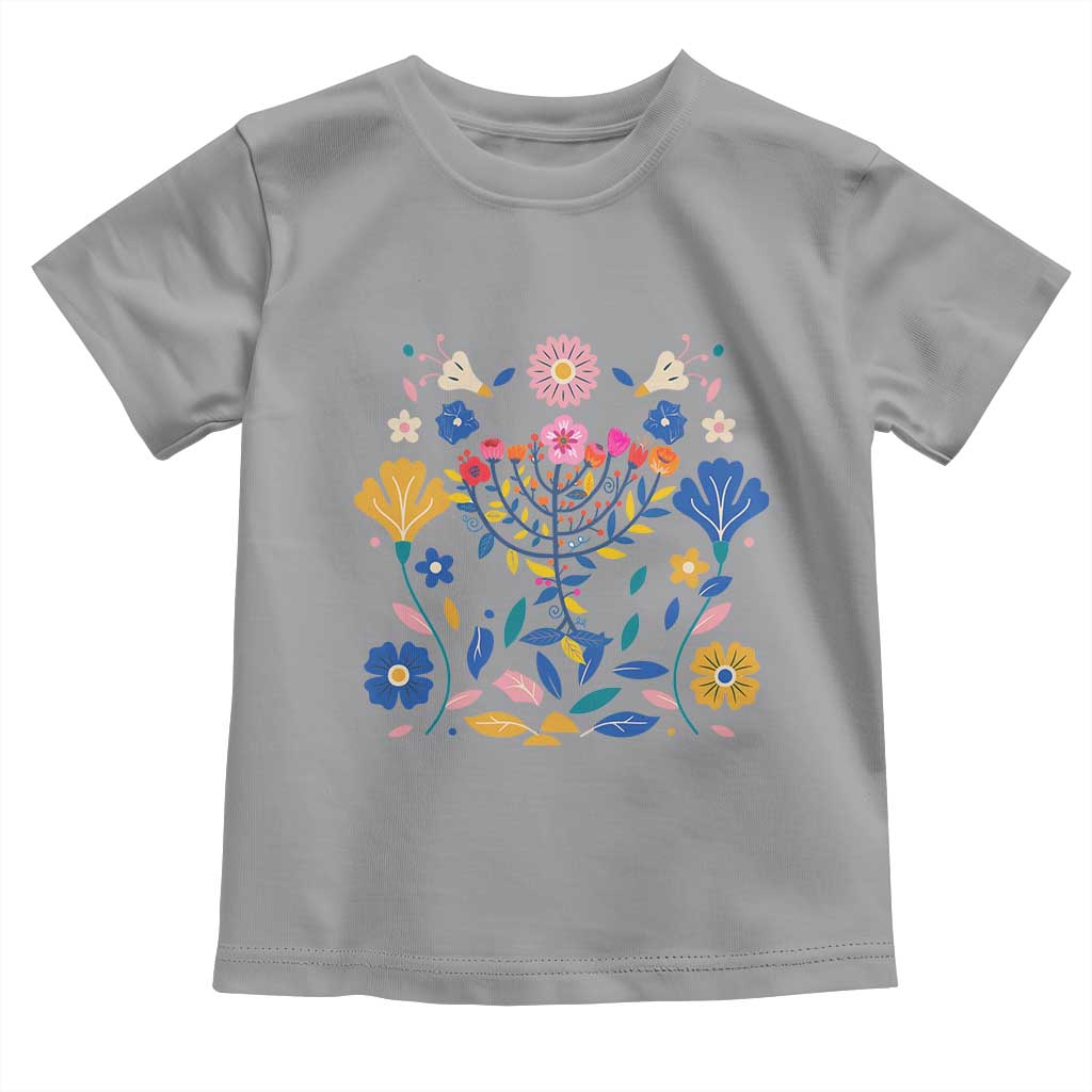 Hanukkah Floral Menorah Toddler T Shirt Jewish Gift For Women TS12 Sport Gray Print Your Wear