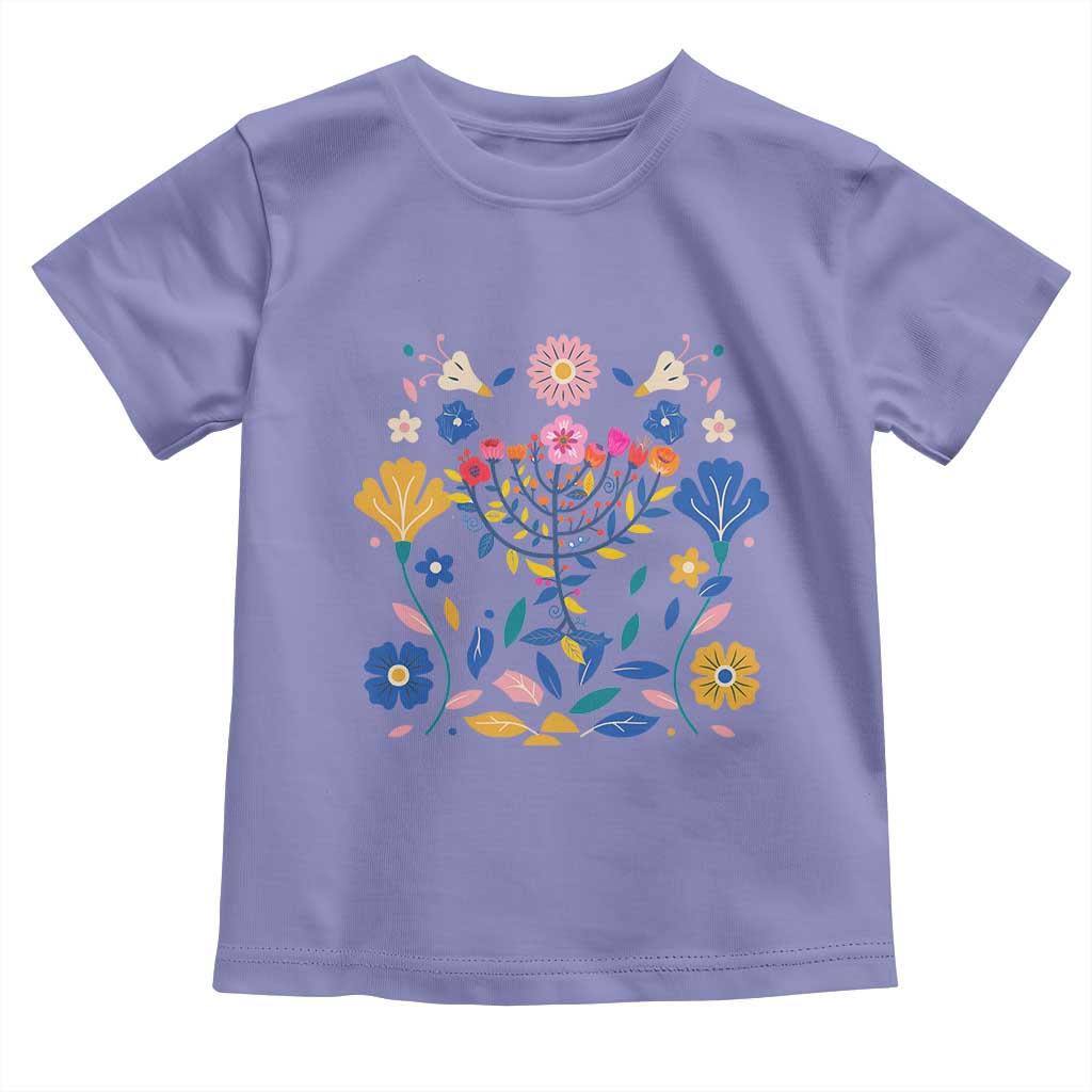 Hanukkah Floral Menorah Toddler T Shirt Jewish Gift For Women TS12 Violet Print Your Wear