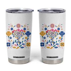 Hanukkah Floral Menorah Tumbler Cup Jewish Gift For Women TS12 White Print Your Wear