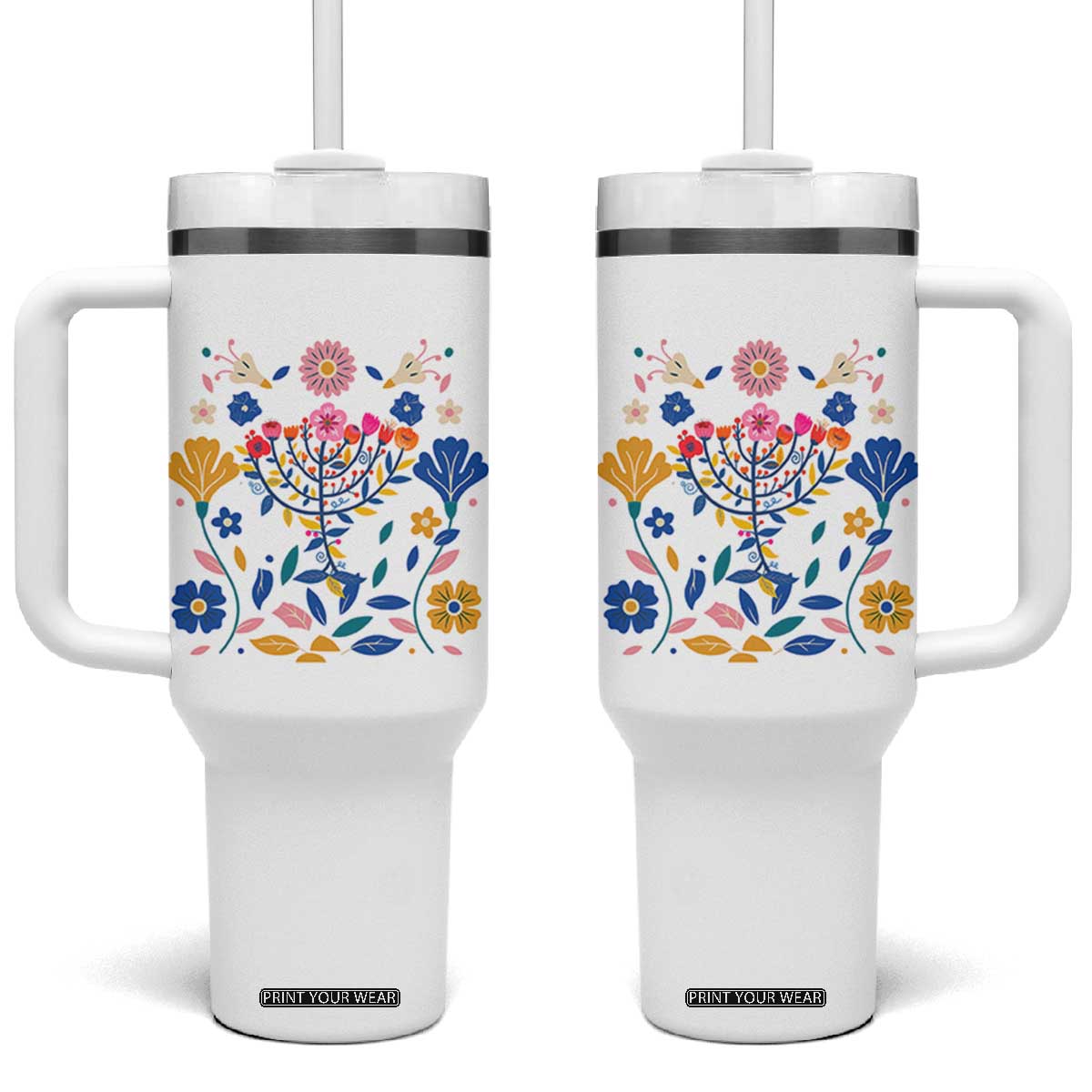 Hanukkah Floral Menorah Tumbler With Handle Jewish Gift For Women TS12 One Size: 40 oz White Print Your Wear