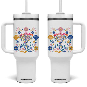 Hanukkah Floral Menorah Tumbler With Handle Jewish Gift For Women TS12 One Size: 40 oz White Print Your Wear