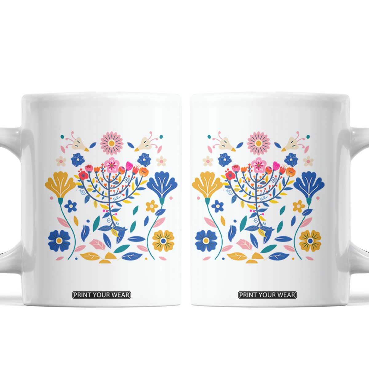 Hanukkah Floral Menorah Coffee Mug Jewish Gift For Women TS12 White Print Your Wear
