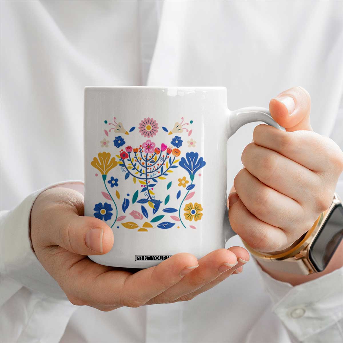 Hanukkah Floral Menorah Coffee Mug Jewish Gift For Women TS12 Print Your Wear