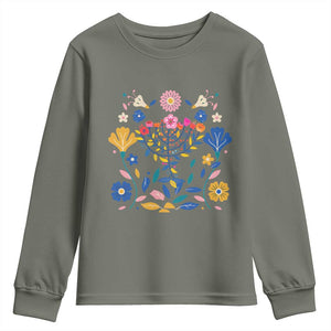 Hanukkah Floral Menorah Youth Sweatshirt Jewish Gift For Women TS12 Military Green Print Your Wear