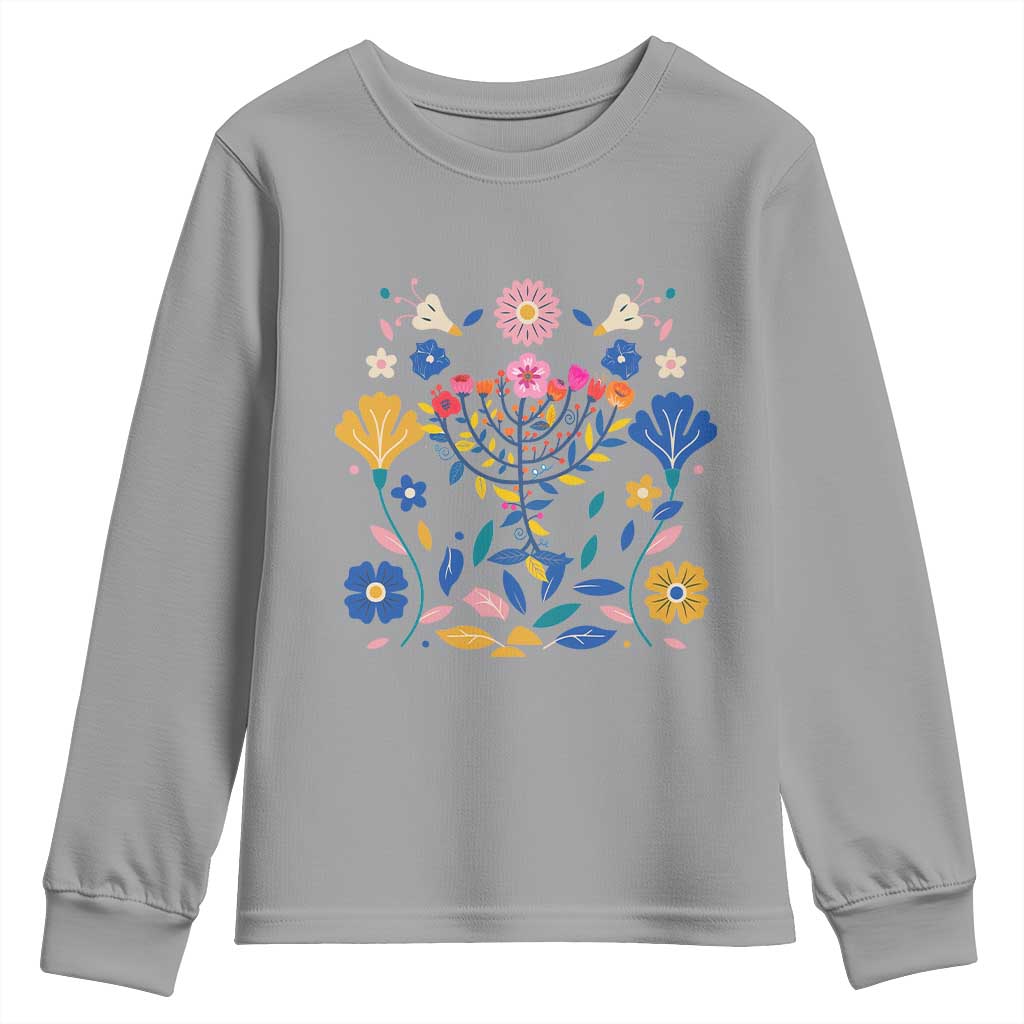Hanukkah Floral Menorah Youth Sweatshirt Jewish Gift For Women TS12 Sport Gray Print Your Wear