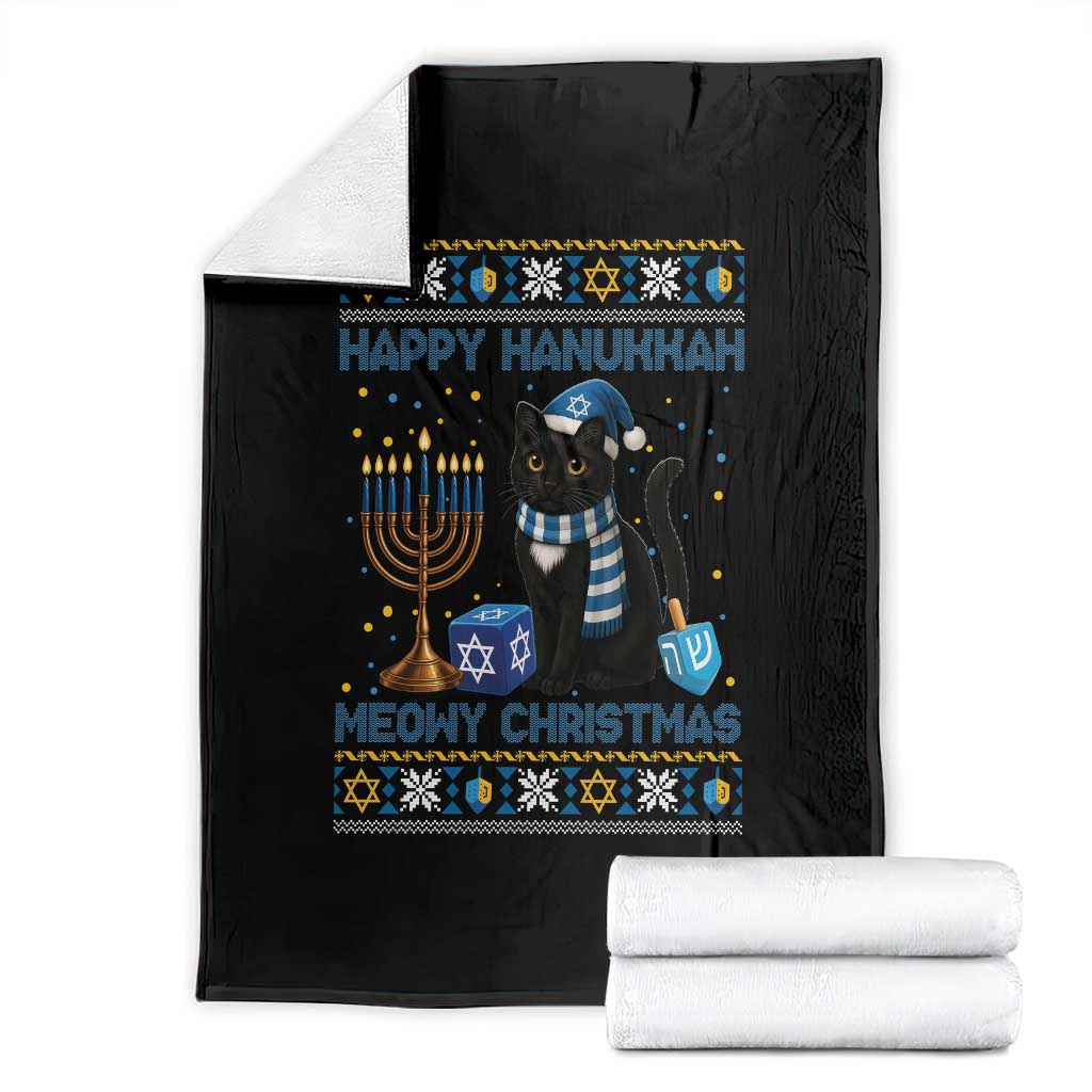 Hanukkah Cat Lover Gifts Throw Blanket Happy Hanukkah Meowy Christmas TS12 Black Print Your Wear