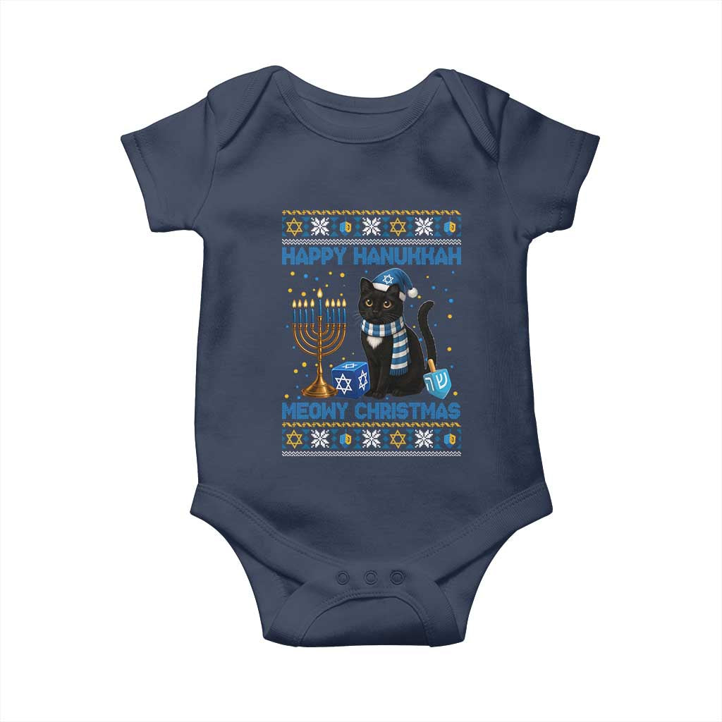Hanukkah Cat Lover Gifts Baby Onesie Happy Hanukkah Meowy Christmas TS12 Navy Print Your Wear