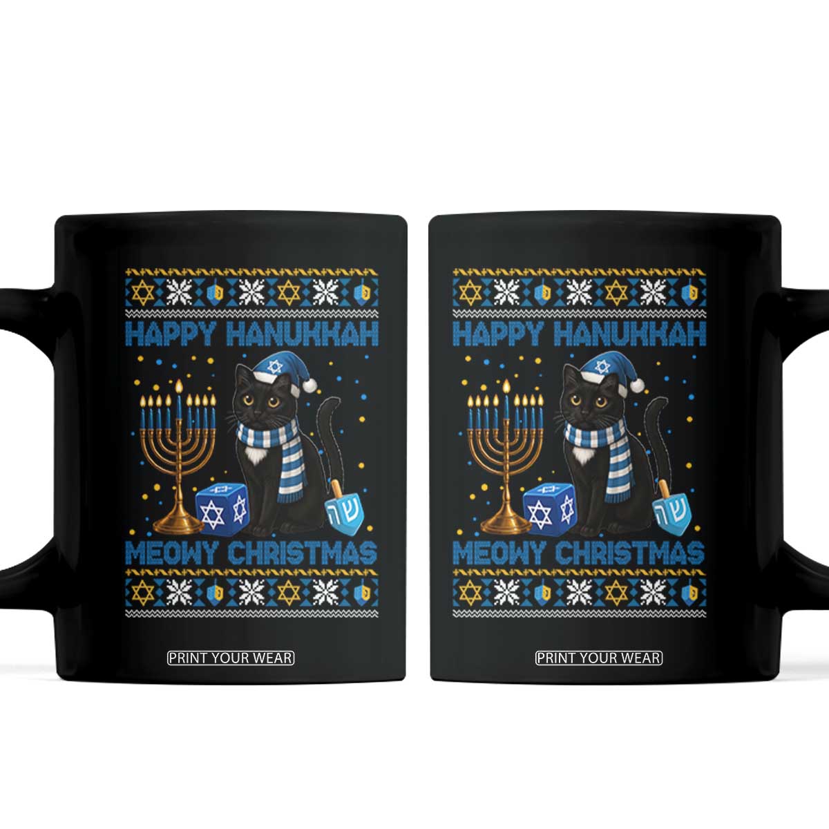 Hanukkah Cat Lover Gifts Coffee Mug Happy Hanukkah Meowy Christmas TS12 Black Print Your Wear