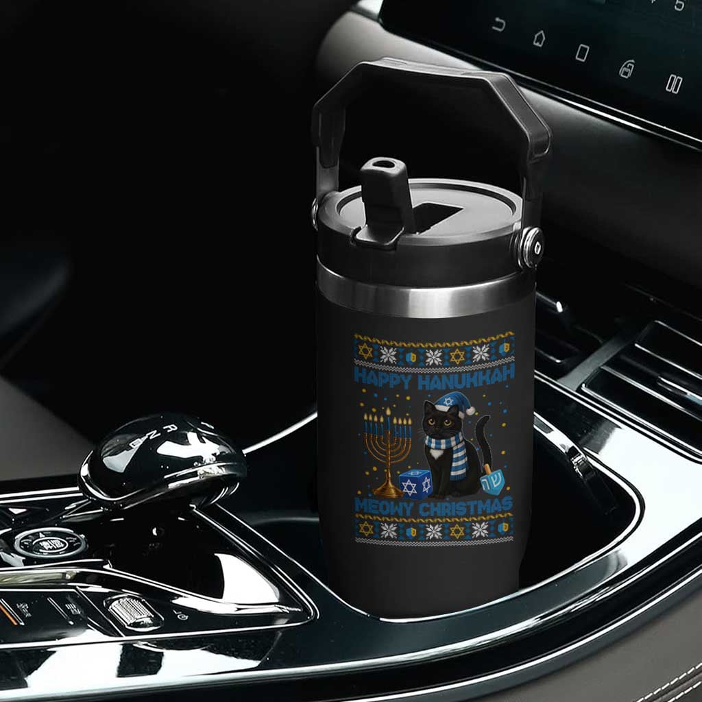 Hanukkah Cat Lover Gifts Flip Straw Tumbler Happy Hanukkah Meowy Christmas TS12 Print Your Wear