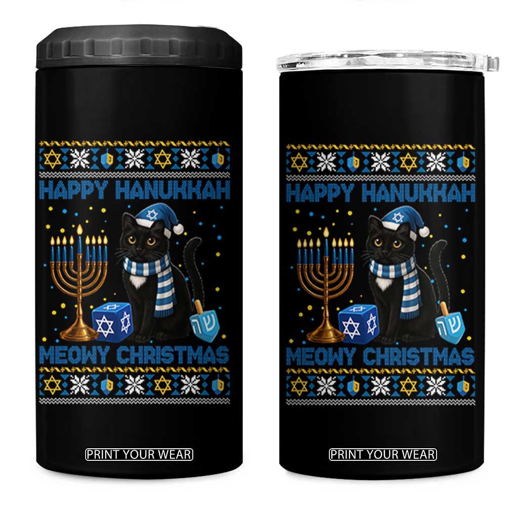 Hanukkah Cat Lover Gifts 4 in 1 Can Cooler Tumbler Happy Hanukkah Meowy Christmas TS12 One Size: 16 oz Black Print Your Wear