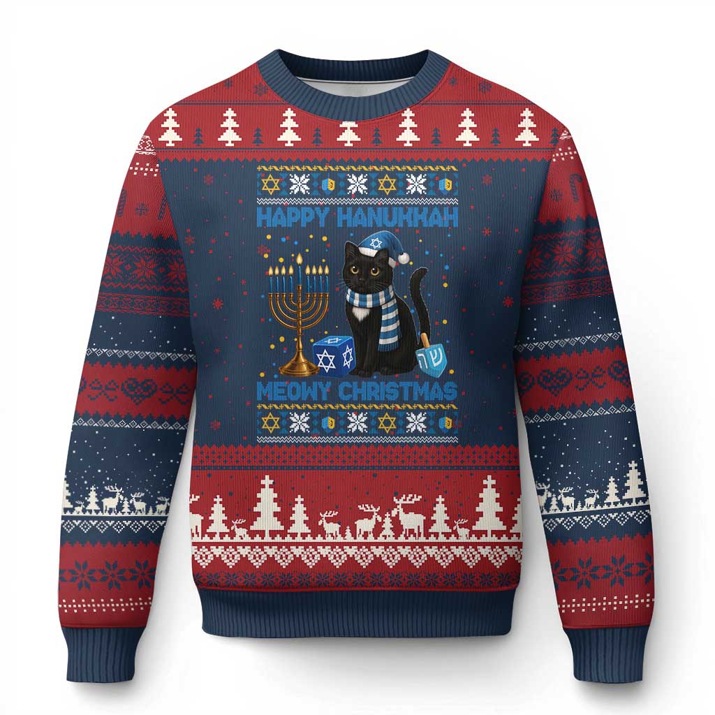 Hanukkah Cat Lover Gifts Ugly Christmas Sweater Happy Hanukkah Meowy Xmas TS12 Navy Red Print Your Wear