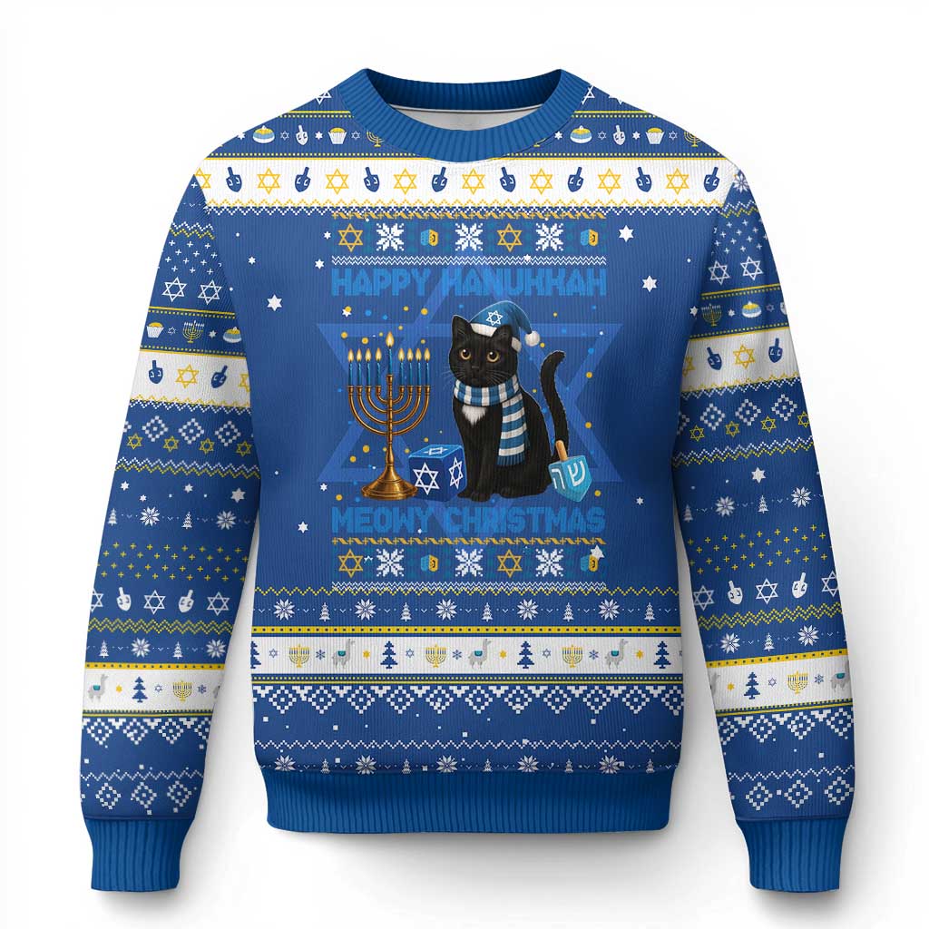 Cat Lover Gifts Hanukkah Ugly Sweater Happy Chanukkah Meowy Christmas TS12 Blue White Print Your Wear