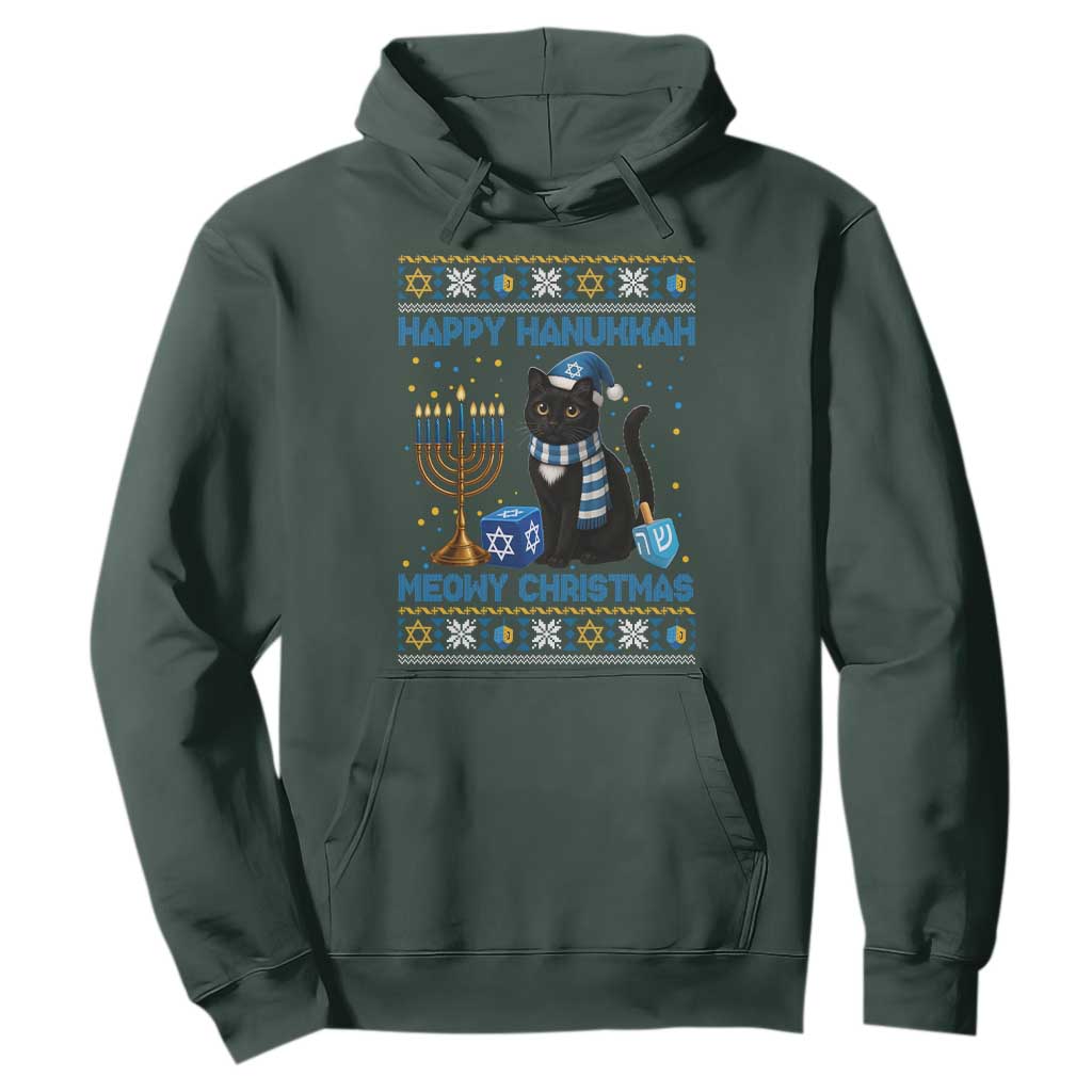 Hanukkah Cat Lover Gifts Hoodie Happy Hanukkah Meowy Christmas TS12 Dark Forest Green Print Your Wear