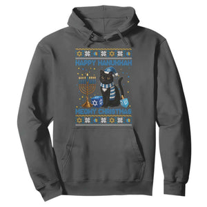 Hanukkah Cat Lover Gifts Hoodie Happy Hanukkah Meowy Christmas TS12 Dark Heather Print Your Wear