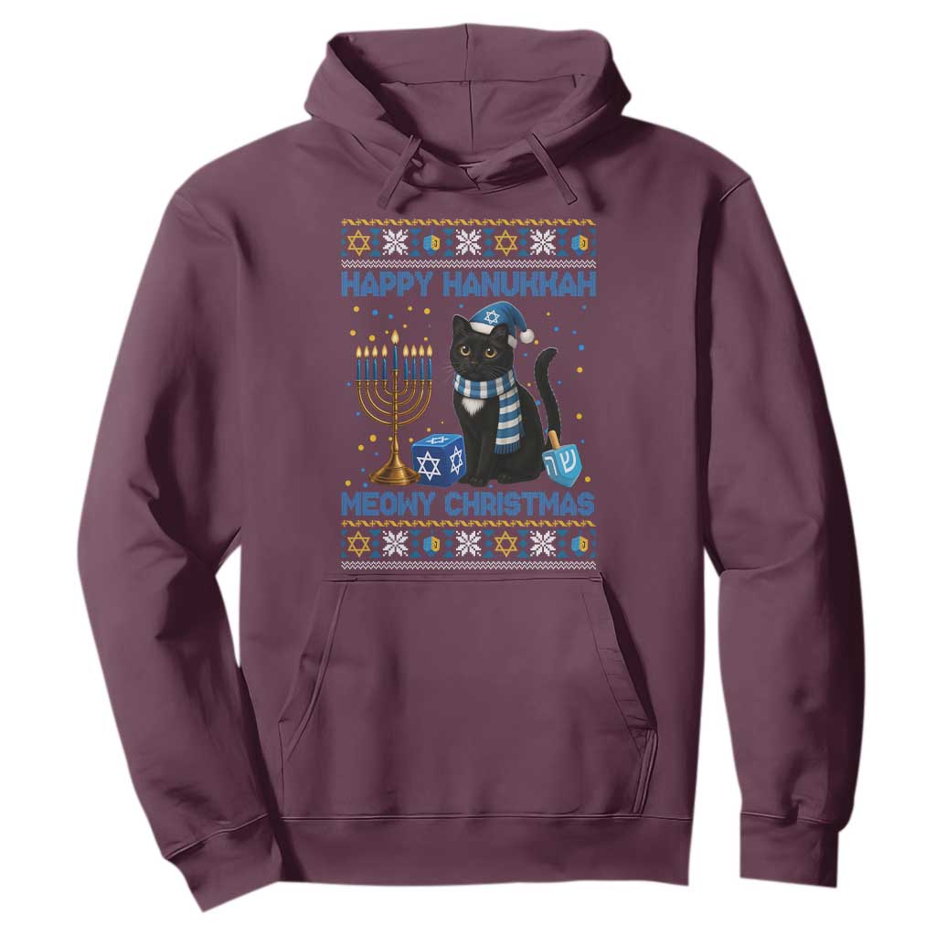 Hanukkah Cat Lover Gifts Hoodie Happy Hanukkah Meowy Christmas TS12 Maroon Print Your Wear
