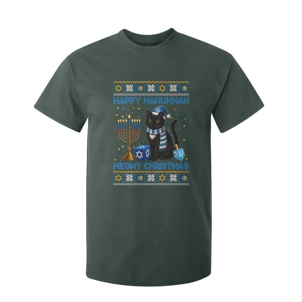 Hanukkah Cat Lover Gifts T Shirt For Kid Happy Hanukkah Meowy Christmas TS12 Dark Forest Green Print Your Wear