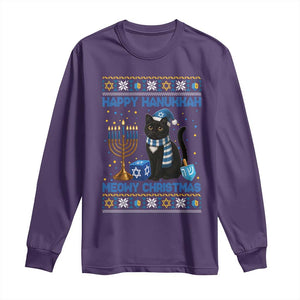 Hanukkah Cat Lover Gifts Long Sleeve Shirt Happy Hanukkah Meowy Christmas TS12 Purple Print Your Wear