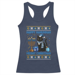 Hanukkah Cat Lover Gifts Racerback Tank Top Happy Hanukkah Meowy Christmas TS12 Navy Print Your Wear