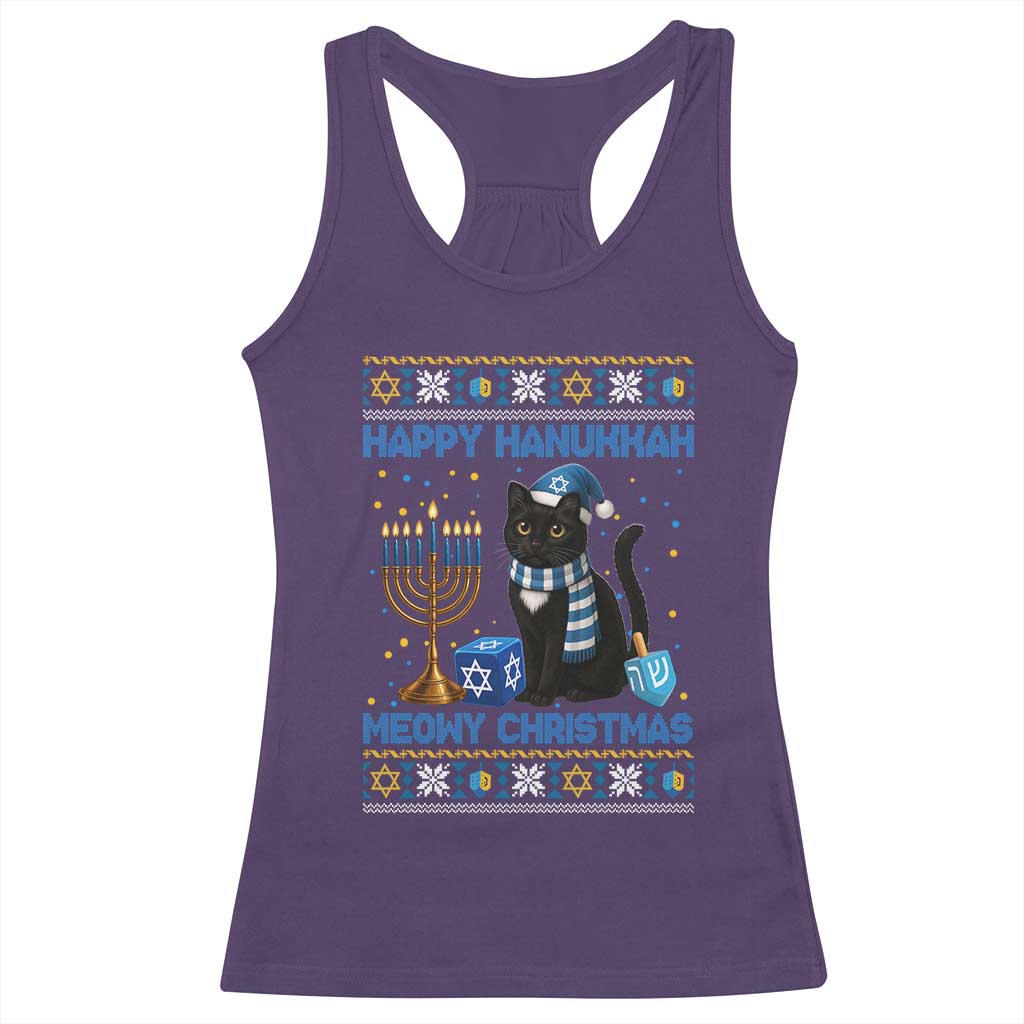 Hanukkah Cat Lover Gifts Racerback Tank Top Happy Hanukkah Meowy Christmas TS12 Purple Print Your Wear