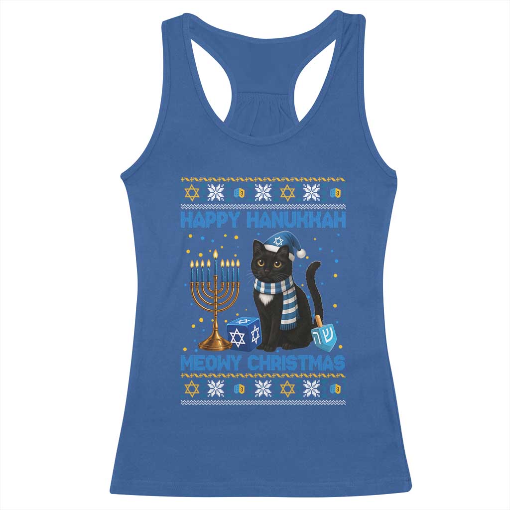 Hanukkah Cat Lover Gifts Racerback Tank Top Happy Hanukkah Meowy Christmas TS12 Royal Blue Print Your Wear