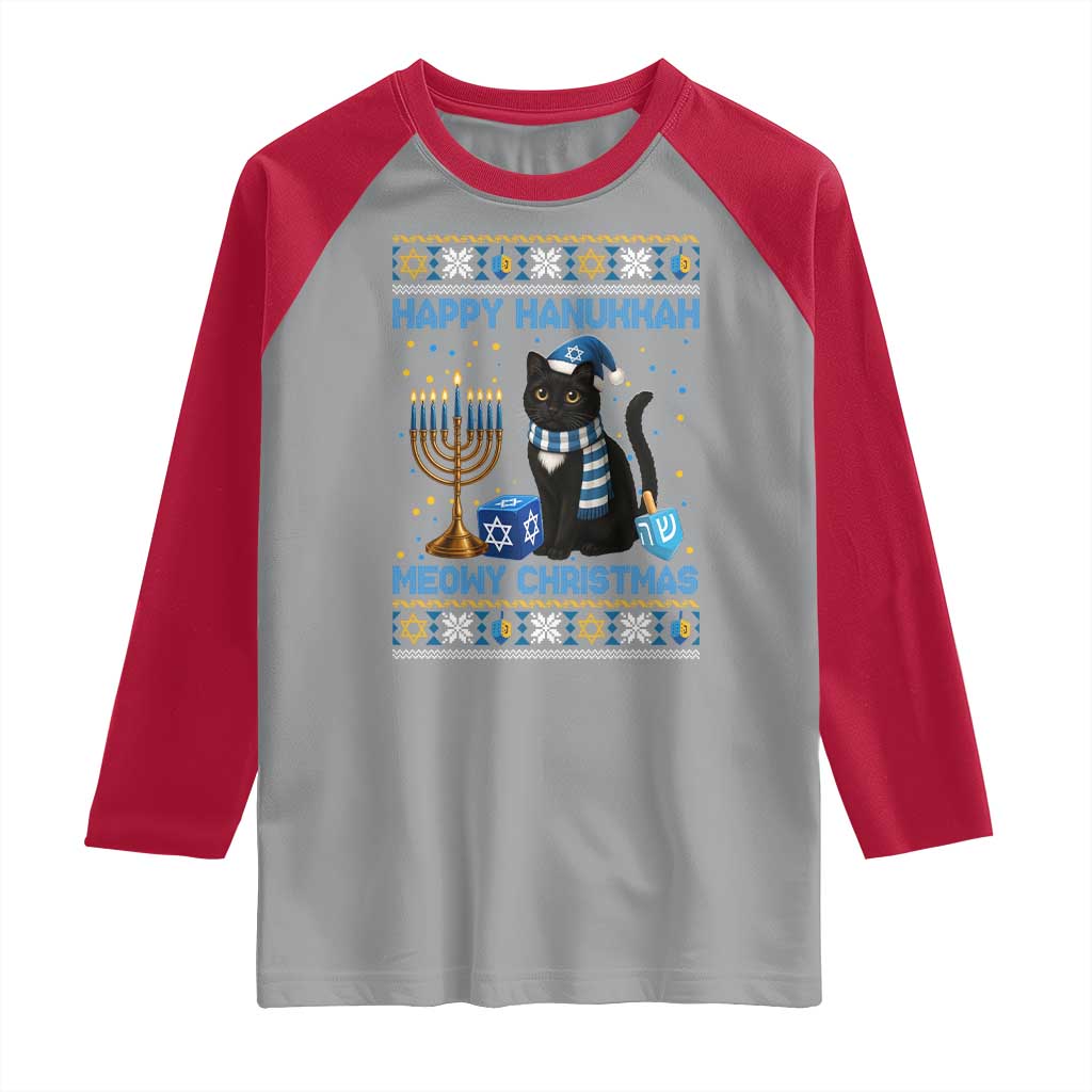 Hanukkah Cat Lover Gifts Raglan Shirt Happy Hanukkah Meowy Christmas TS12 Sport Gray Red Print Your Wear