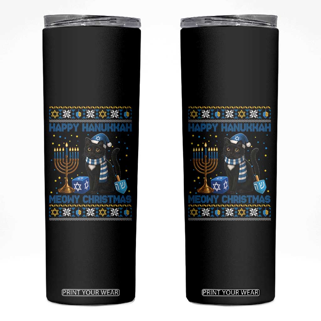 Hanukkah Cat Lover Gifts Skinny Tumbler Happy Hanukkah Meowy Christmas TS12 Black Print Your Wear