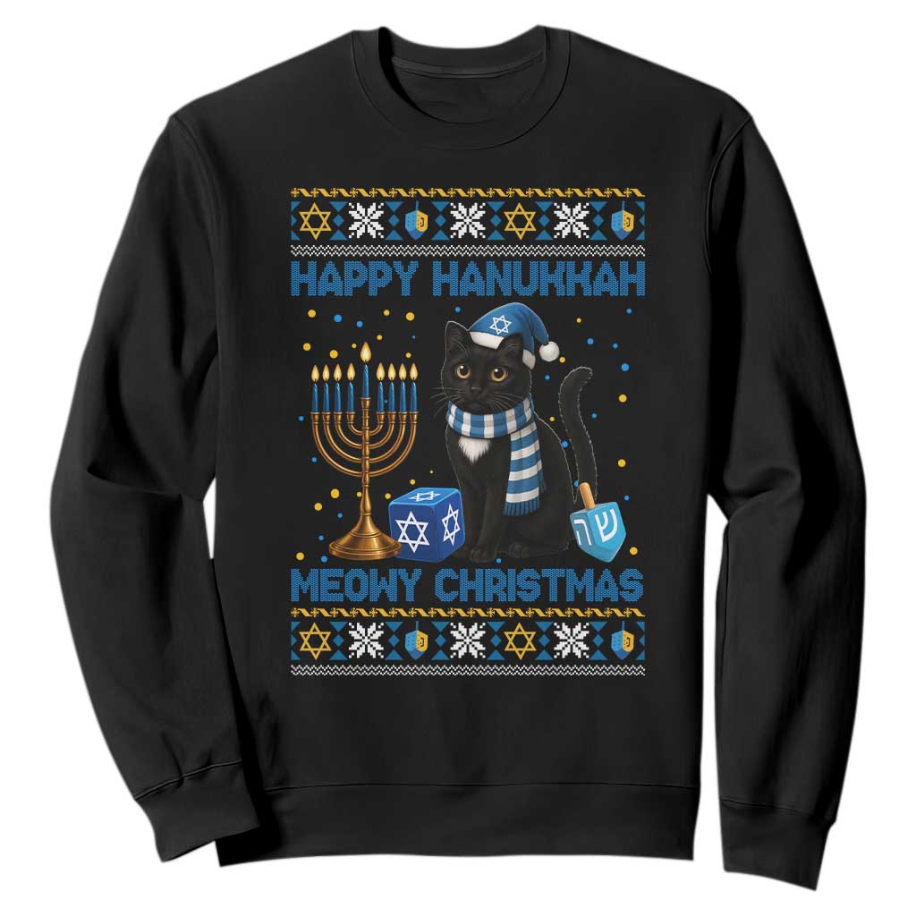 Hanukkah Cat Lover Gifts Sweatshirt Happy Hanukkah Meowy Christmas TS12 Black Print Your Wear