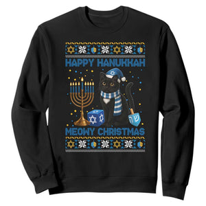 Hanukkah Cat Lover Gifts Sweatshirt Happy Hanukkah Meowy Christmas TS12 Black Print Your Wear