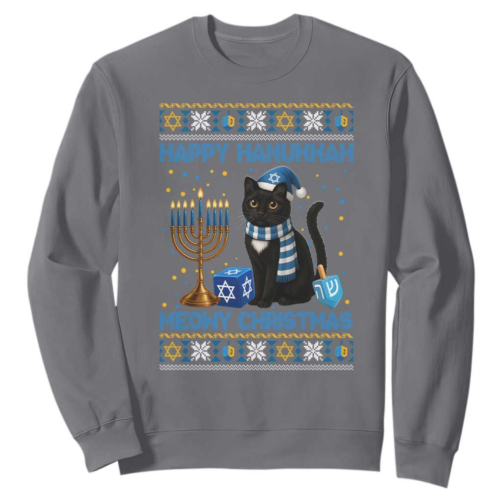 Hanukkah Cat Lover Gifts Sweatshirt Happy Hanukkah Meowy Christmas TS12 Charcoal Print Your Wear