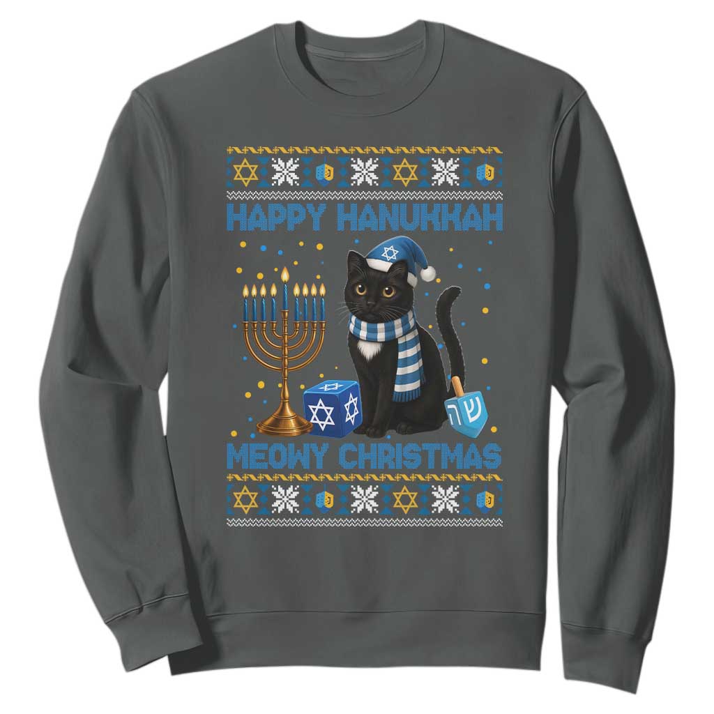 Hanukkah Cat Lover Gifts Sweatshirt Happy Hanukkah Meowy Christmas TS12 Dark Heather Print Your Wear