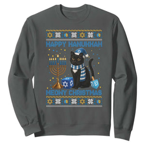 Hanukkah Cat Lover Gifts Sweatshirt Happy Hanukkah Meowy Christmas TS12 Dark Heather Print Your Wear