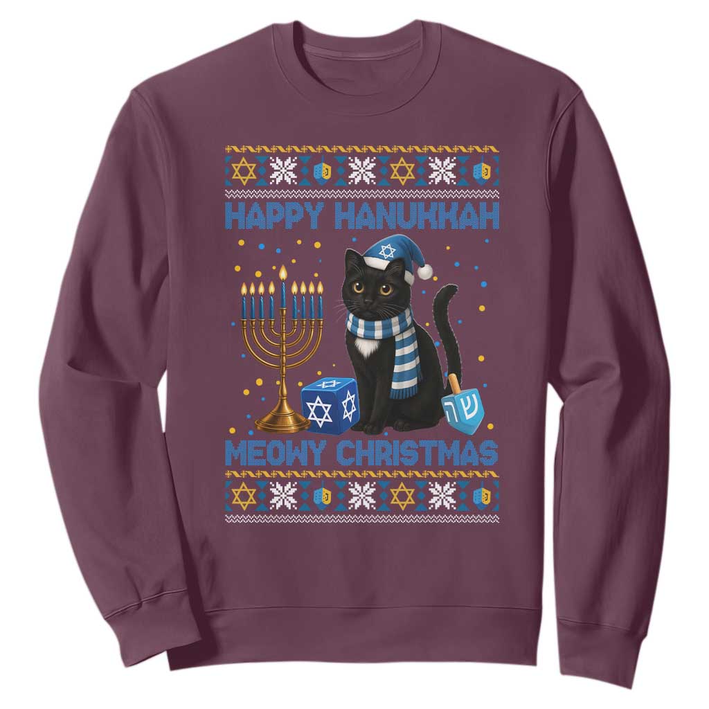 Hanukkah Cat Lover Gifts Sweatshirt Happy Hanukkah Meowy Christmas TS12 Maroon Print Your Wear