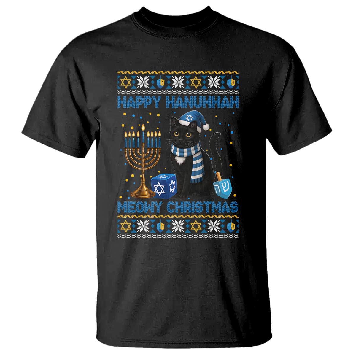 Hanukkah Cat Lover Gifts T Shirt Happy Hanukkah Meowy Christmas TS12 Black Print Your Wear
